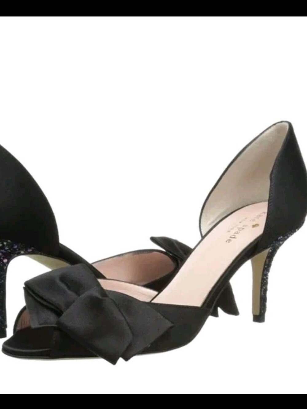 Kate Spade Sala Satin Bow D'Orsay Glitter Heel Pumps Black 6.5